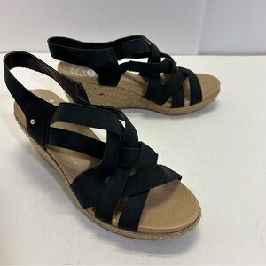 Dr Scholls Everlasting Black and Tan Wedge Sandals Espadrille size 6